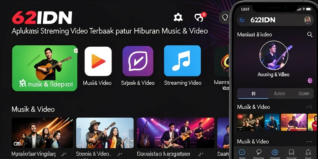 Antarmuka pengguna 62IDN dengan fitur streaming video yang menarik.