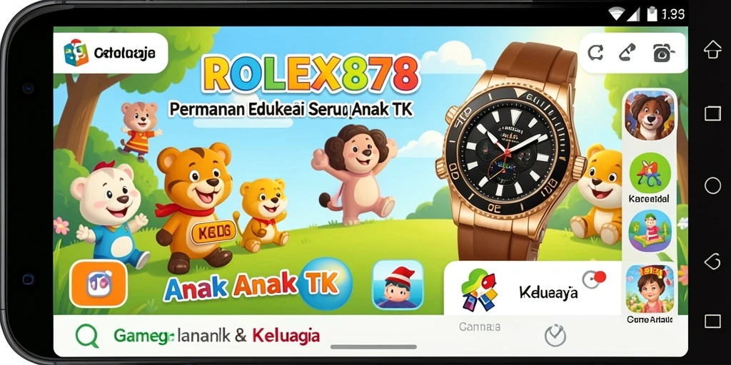 Antarmuka aplikasi ROLEX878 yang ceria dan edukatif untuk anak-anak.