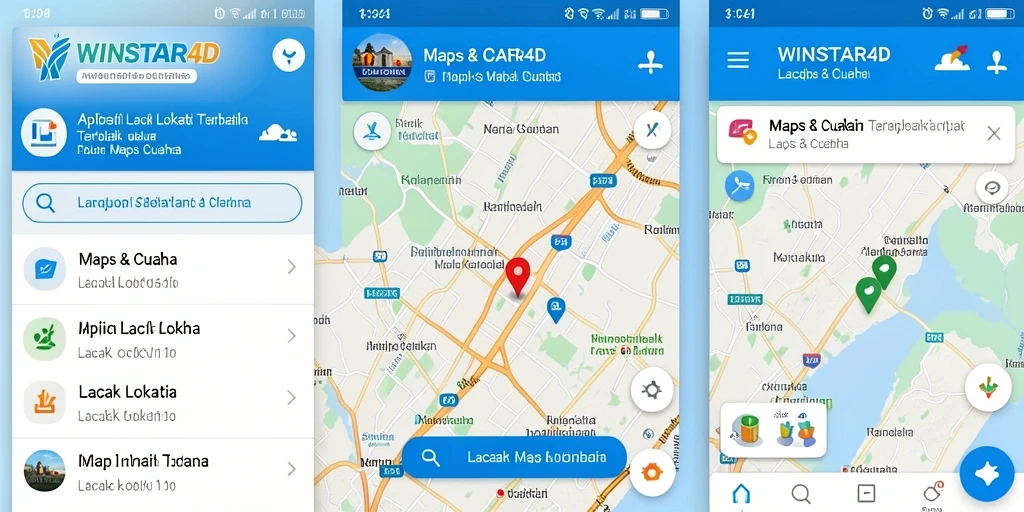 Tampilan antarmuka <strong>WINSTAR4D</strong> yang menampilkan fitur lacak lokasi secara real-time.